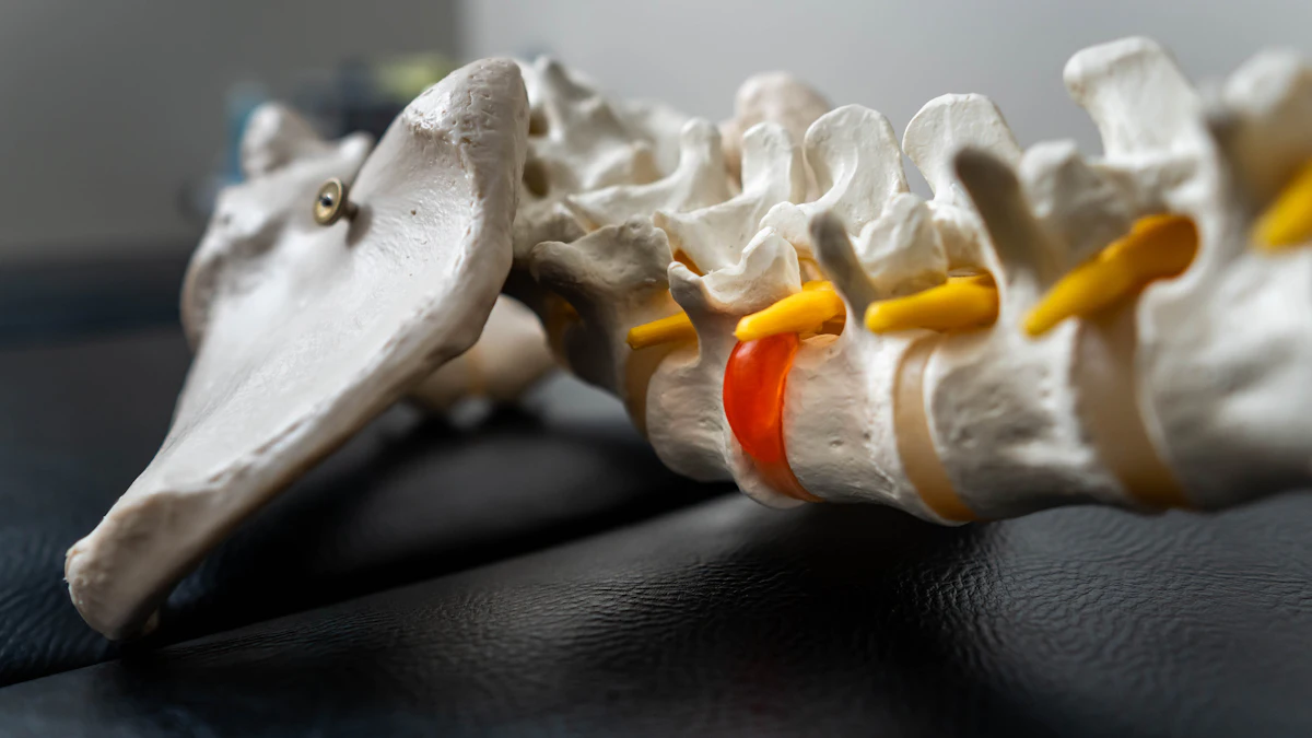 Close-up of a spine model highlighting a disc