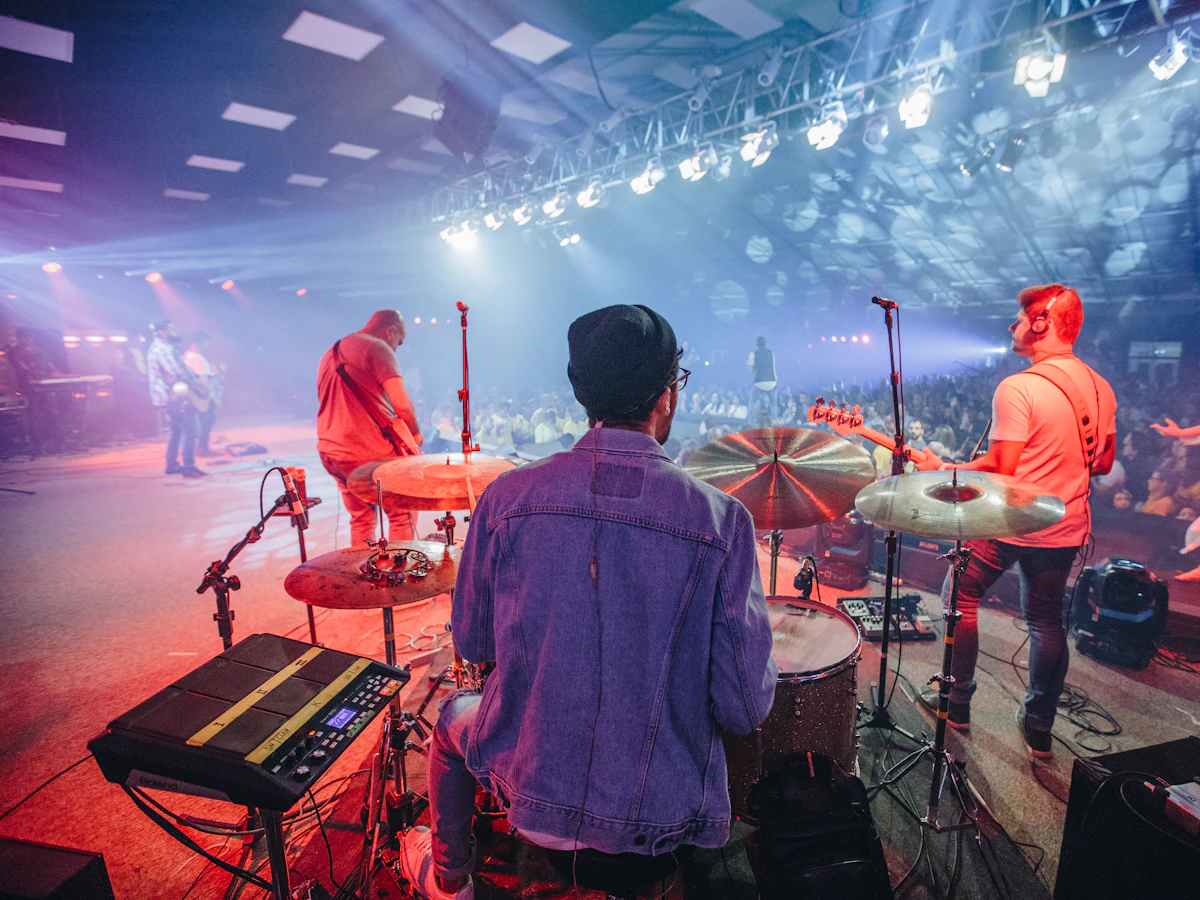 Worship band playing on stage