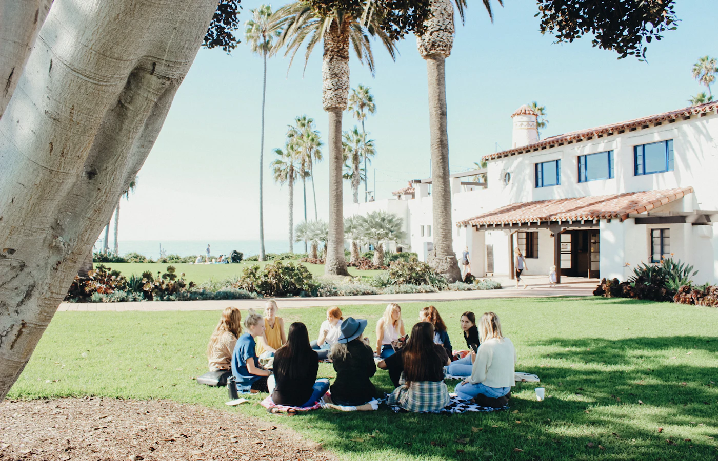 Church members gathered on a sunny lawn